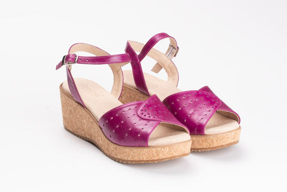 fuschia leather sandal cork sole - shiruzzi.com
